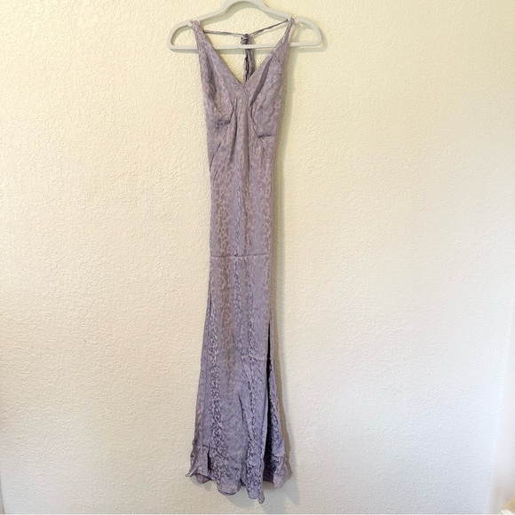Topshop Bridal Heart Jacquard Halter Satin Maxi Slip Dress Lilac Lavender Size 6 - Picture 2 of 6